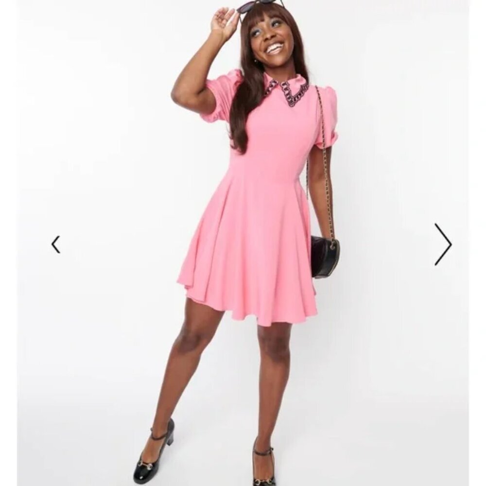 Sugar Lips | Think Pink Retro Babydoll Dress | Bright Pink | Size: Small